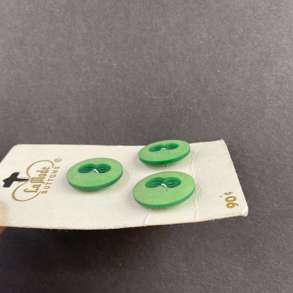 Vintage La Mode Green 2 Hole Buttons 3 on Card