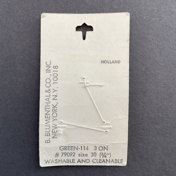 Vintage La Mode Green 2 Hole Buttons 3 on Card