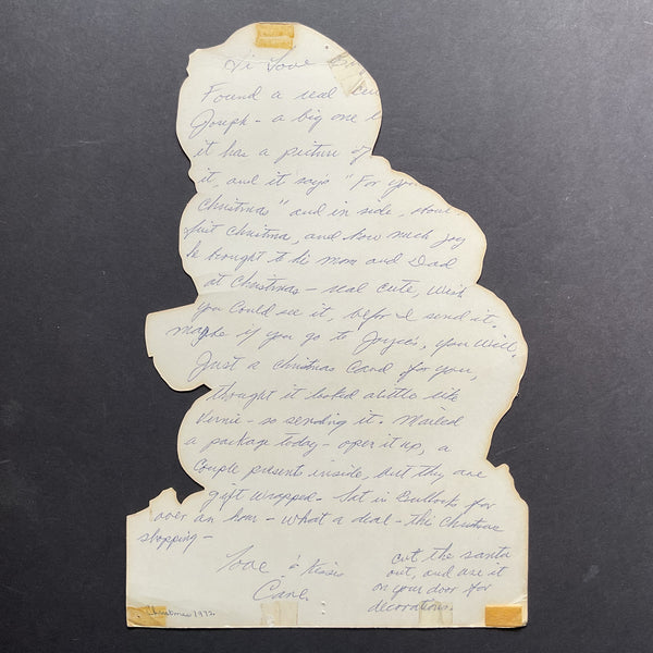 Vintage 1970s Die Cut Flocked Santa Paper Christmas Decoration