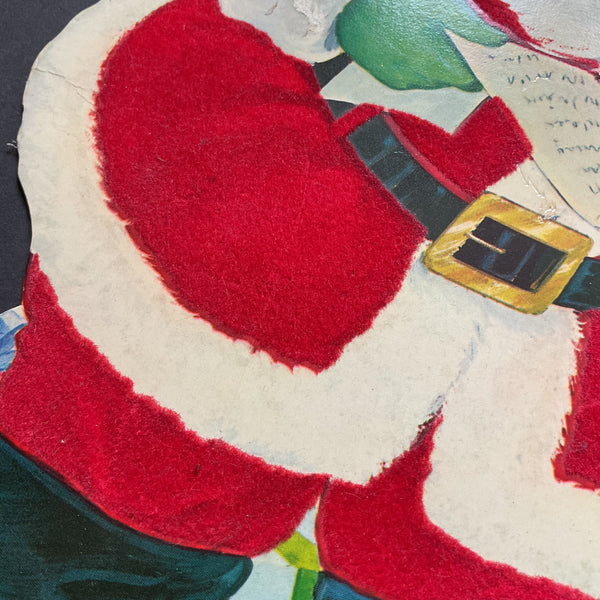 Vintage 1970s Die Cut Flocked Santa Paper Christmas Decoration