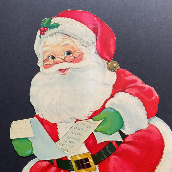Vintage 1970s Die Cut Christmas Santa Norcross Paper Decoration