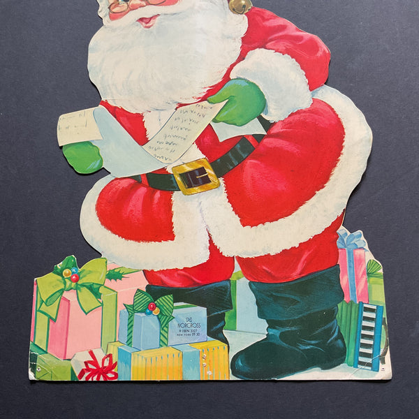 Vintage 1970s Die Cut Christmas Santa Norcross Paper Decoration