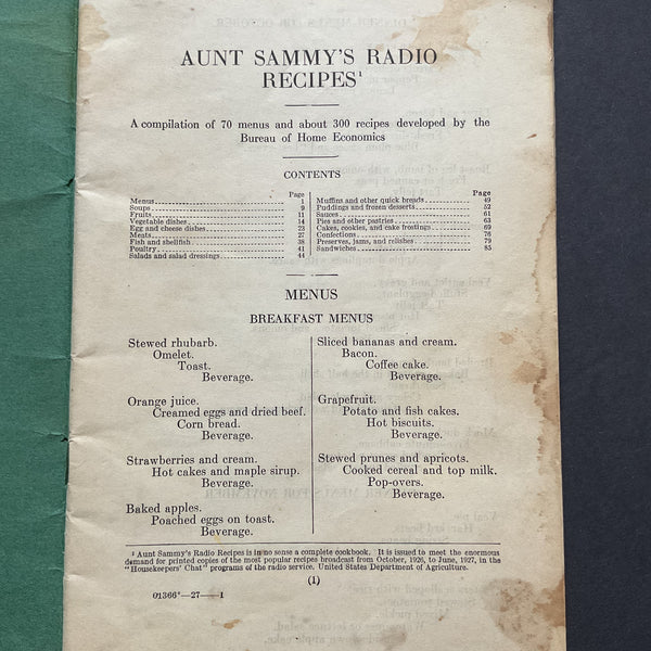 Aunt Sammy’s Radio Recipes 1927 Cookbook Recipe Book