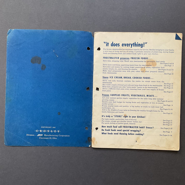 Vintage Crosley Frostmaster Deep Freeze 1947 Instruction Book