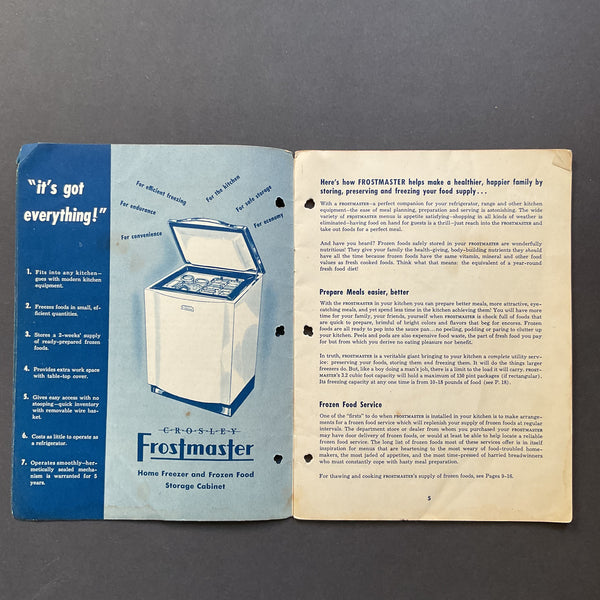 Vintage Crosley Frostmaster Deep Freeze 1947 Instruction Book