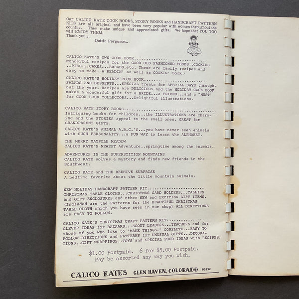 Vintage Recipe Book 1969 Calico Kate’s Cookbook Glen Haven Colorado