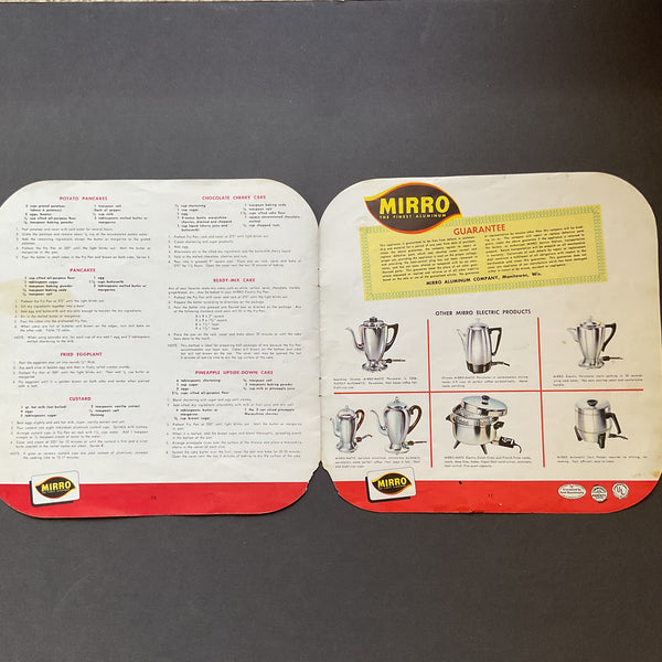 Vintage 1960s Mirro Matic Electric Fry Pan Instructions and Recipe Booklet