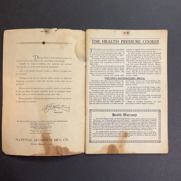 Vintage 1930s Cookbook Health Pressure Cooker Instructions Recipe Book