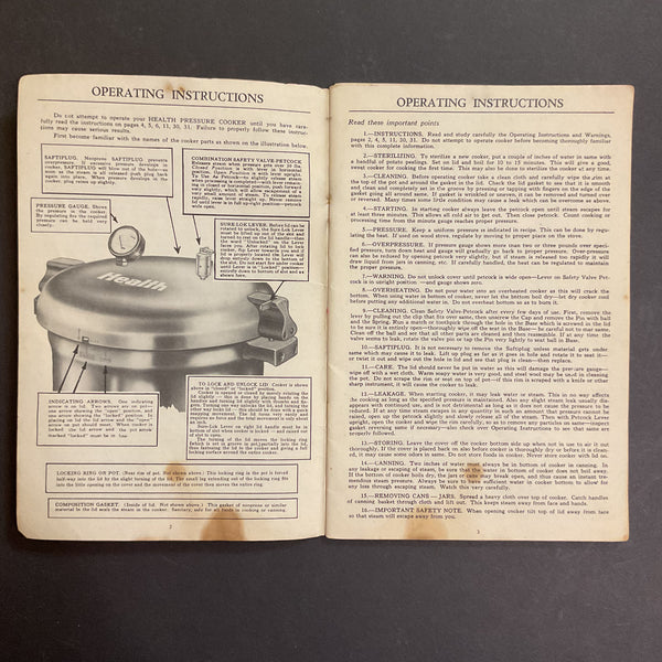 Vintage 1930s Cookbook Health Pressure Cooker Instructions Recipe Book
