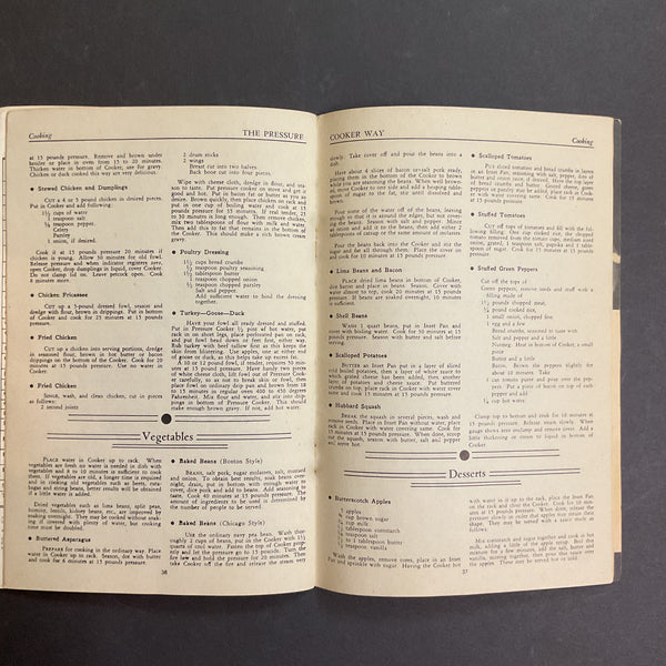 Vintage 1930s Cookbook Health Pressure Cooker Instructions Recipe Book