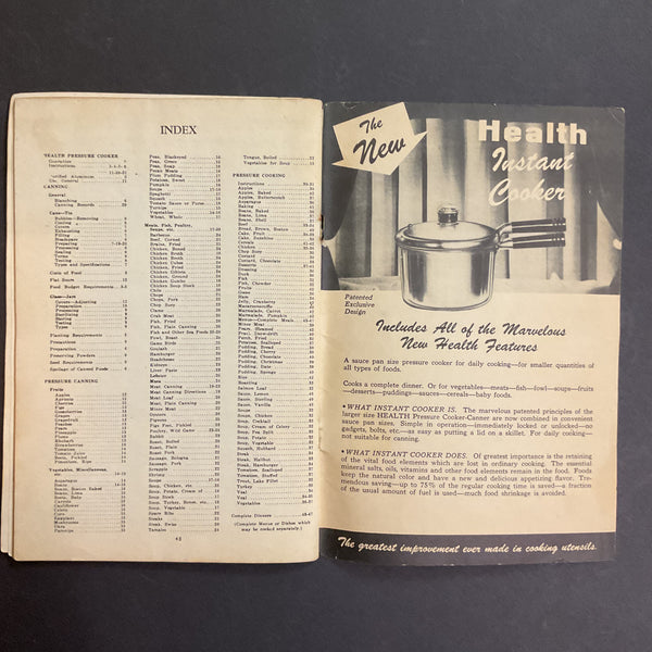 Vintage 1930s Cookbook Health Pressure Cooker Instructions Recipe Book