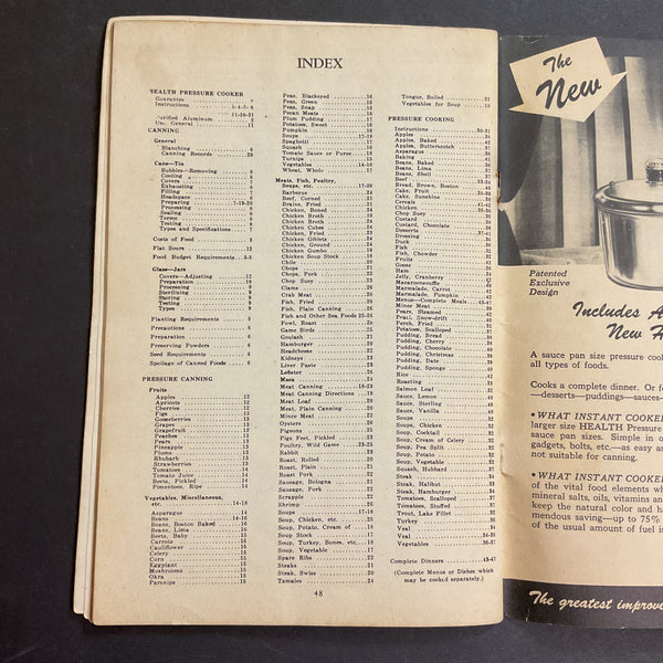 Vintage 1930s Cookbook Health Pressure Cooker Instructions Recipe Book