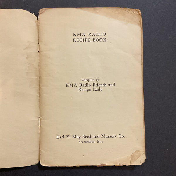 Vintage 1920s Cookbook KMA Radio Recipes Shenandoah Iowa