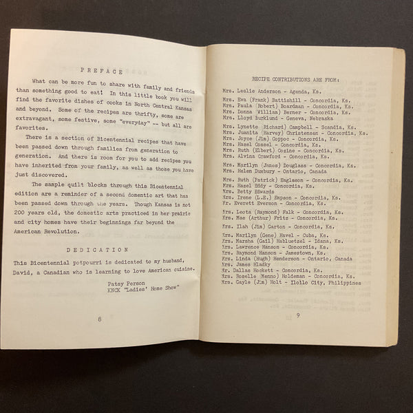 KNCK Bicentennial Cookbook Concordia Kansas Recipe Book