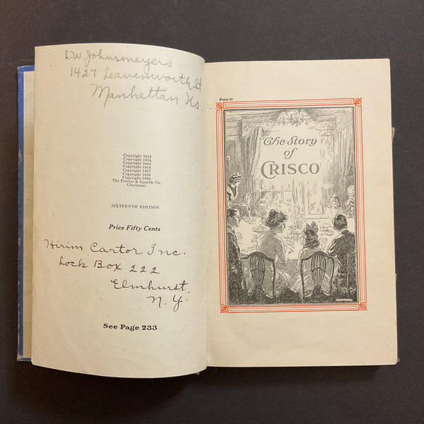 A Calendar of Dinners with 615 Recipes and The Story of Crisco 1920 Book