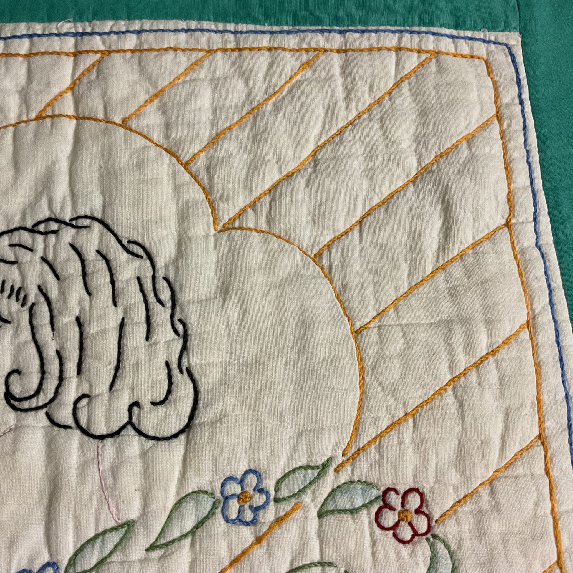 Vintage 1930s Hand Embroidered Pillow Cover Beautiful Lady 19x19 - Avid Vintage