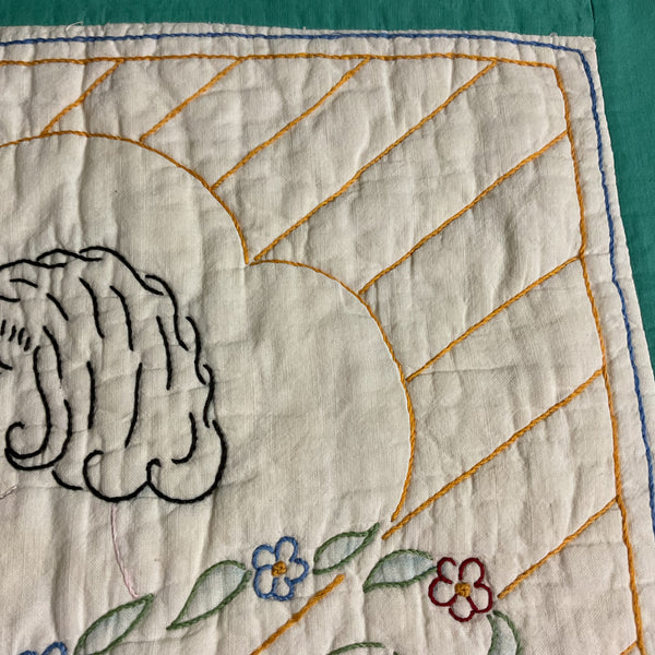 Vintage 1930s Hand Embroidered Pillow Cover Beautiful Lady 19x19