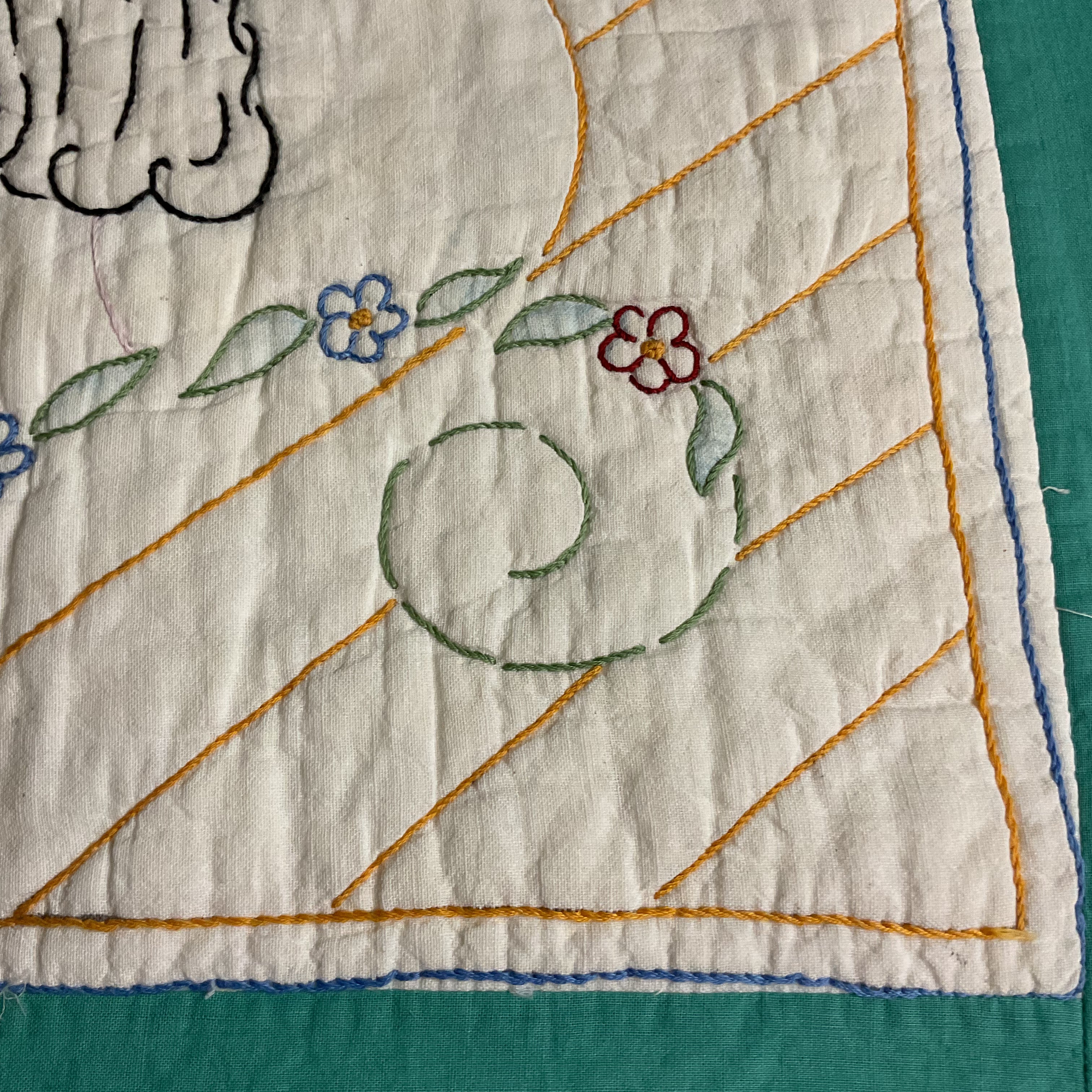 Vintage 1930s Hand Embroidered Pillow Cover Beautiful Lady 19x19 - Avid Vintage