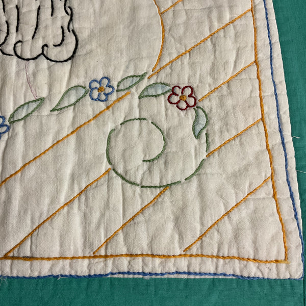 Vintage 1930s Hand Embroidered Pillow Cover Beautiful Lady 19x19