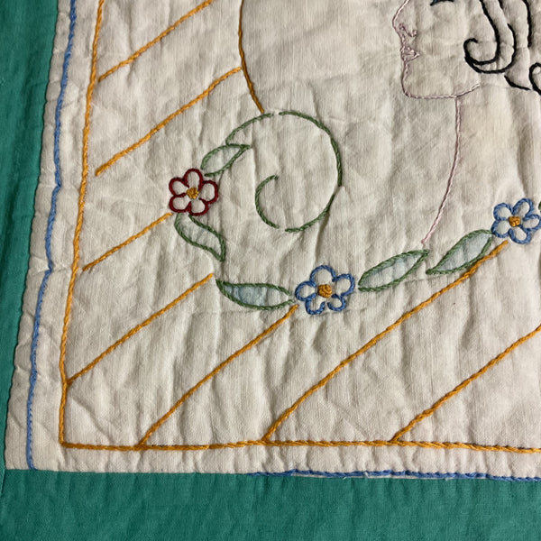 Vintage 1930s Hand Embroidered Pillow Cover Beautiful Lady 19x19