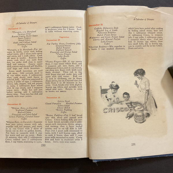 A Calendar of Dinners with 615 Recipes and The Story of Crisco 1920 Book