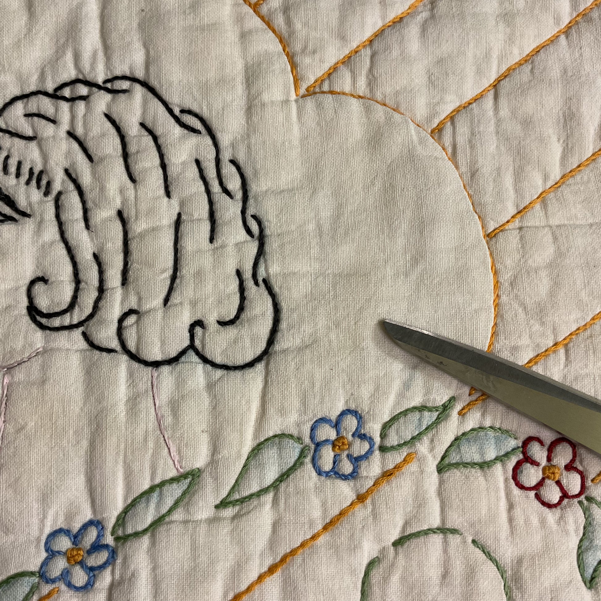 Vintage 1930s Hand Embroidered Pillow Cover Beautiful Lady 19x19 - Avid Vintage