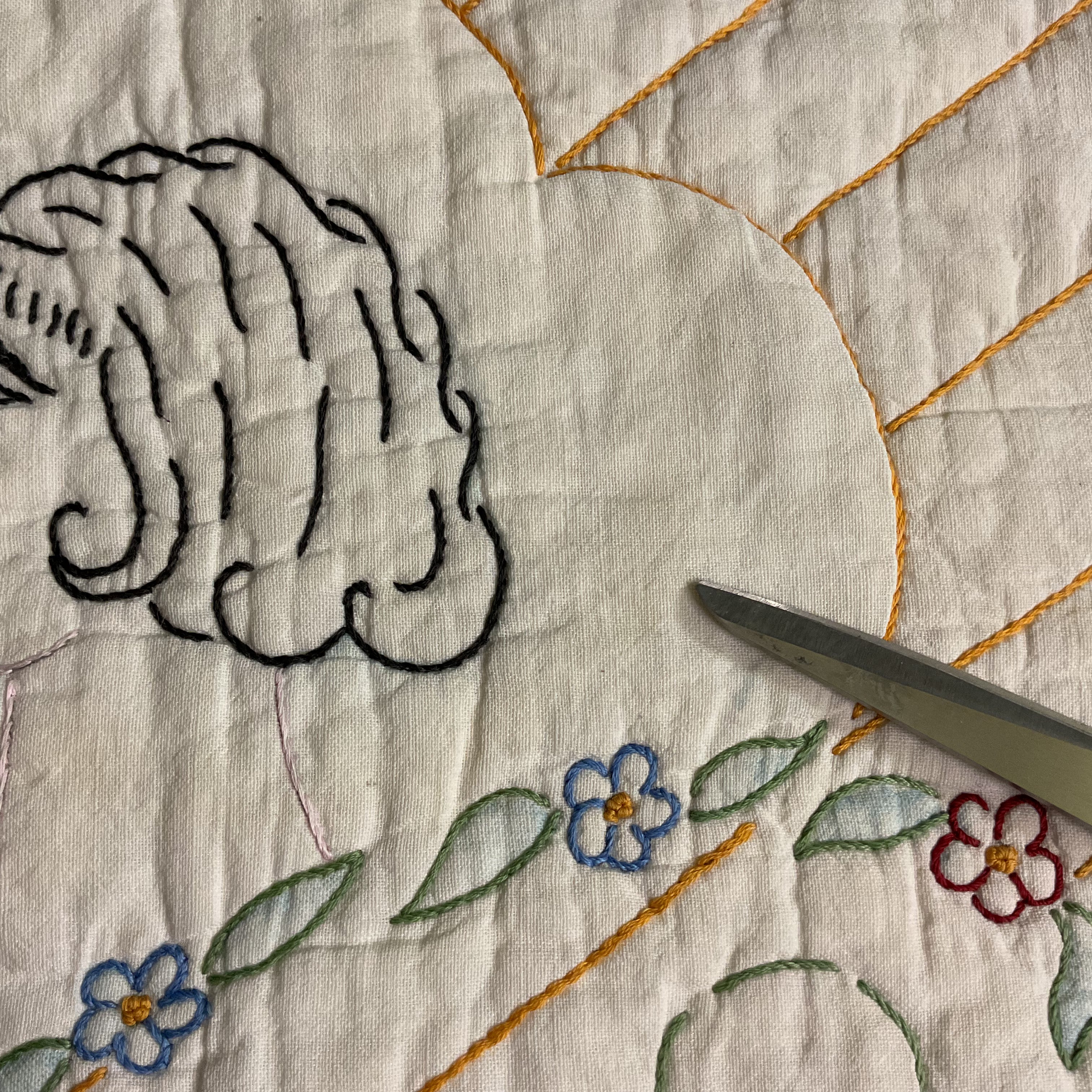 Vintage 1930s Hand Embroidered Pillow Cover Beautiful Lady 19x19 - Avid Vintage