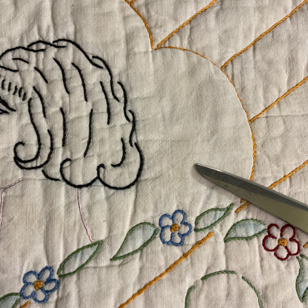 Vintage 1930s Hand Embroidered Pillow Cover Beautiful Lady 19x19