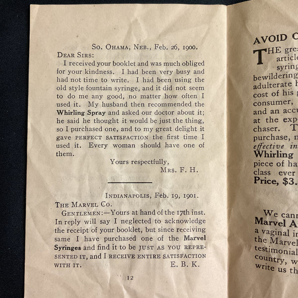 Vintage 1900s Booklet Marvel Syringe Whirling Spray Womens Hygiene Tool