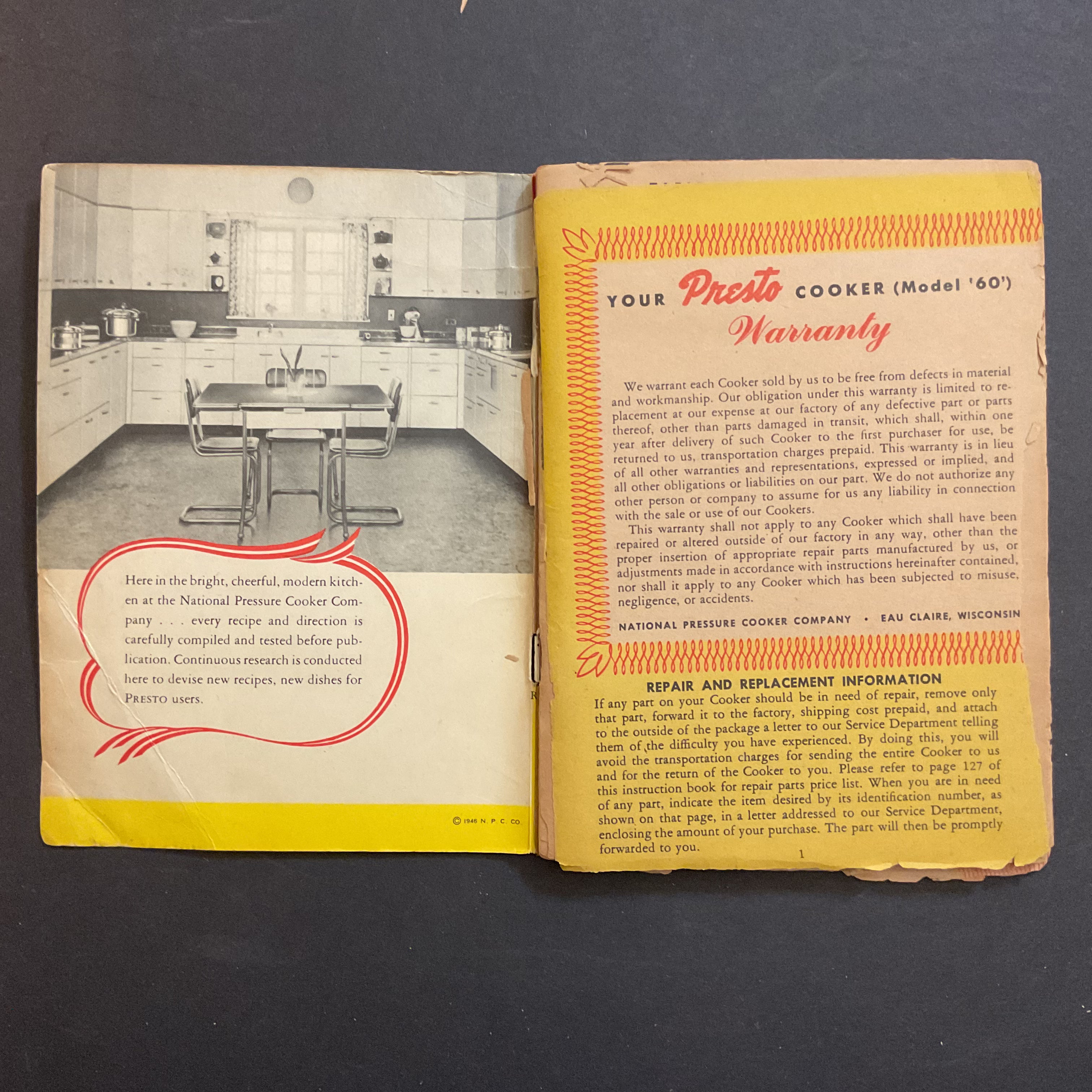 Vintage 1946 Cookbook Presto Pressure Cooker Recipe Book