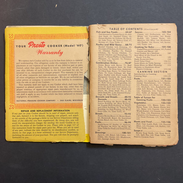 Vintage 1946 Cookbook Presto Pressure Cooker Recipe Book