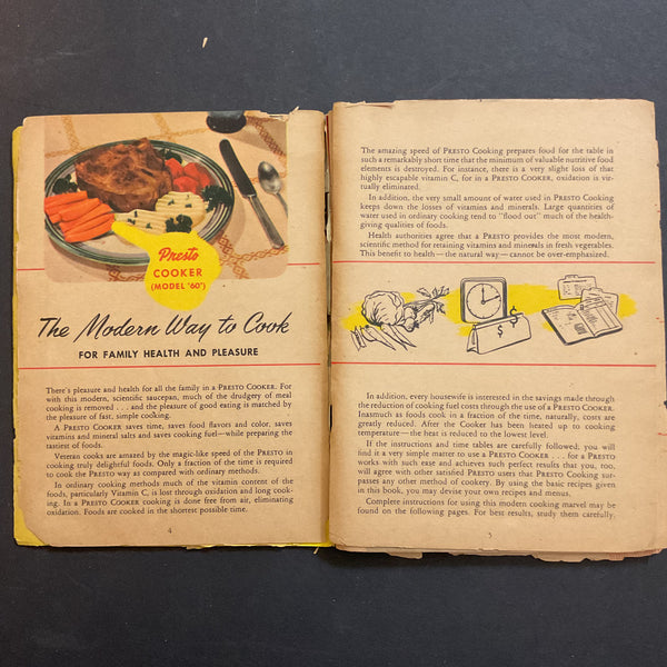 Vintage 1946 Cookbook Presto Pressure Cooker Recipe Book
