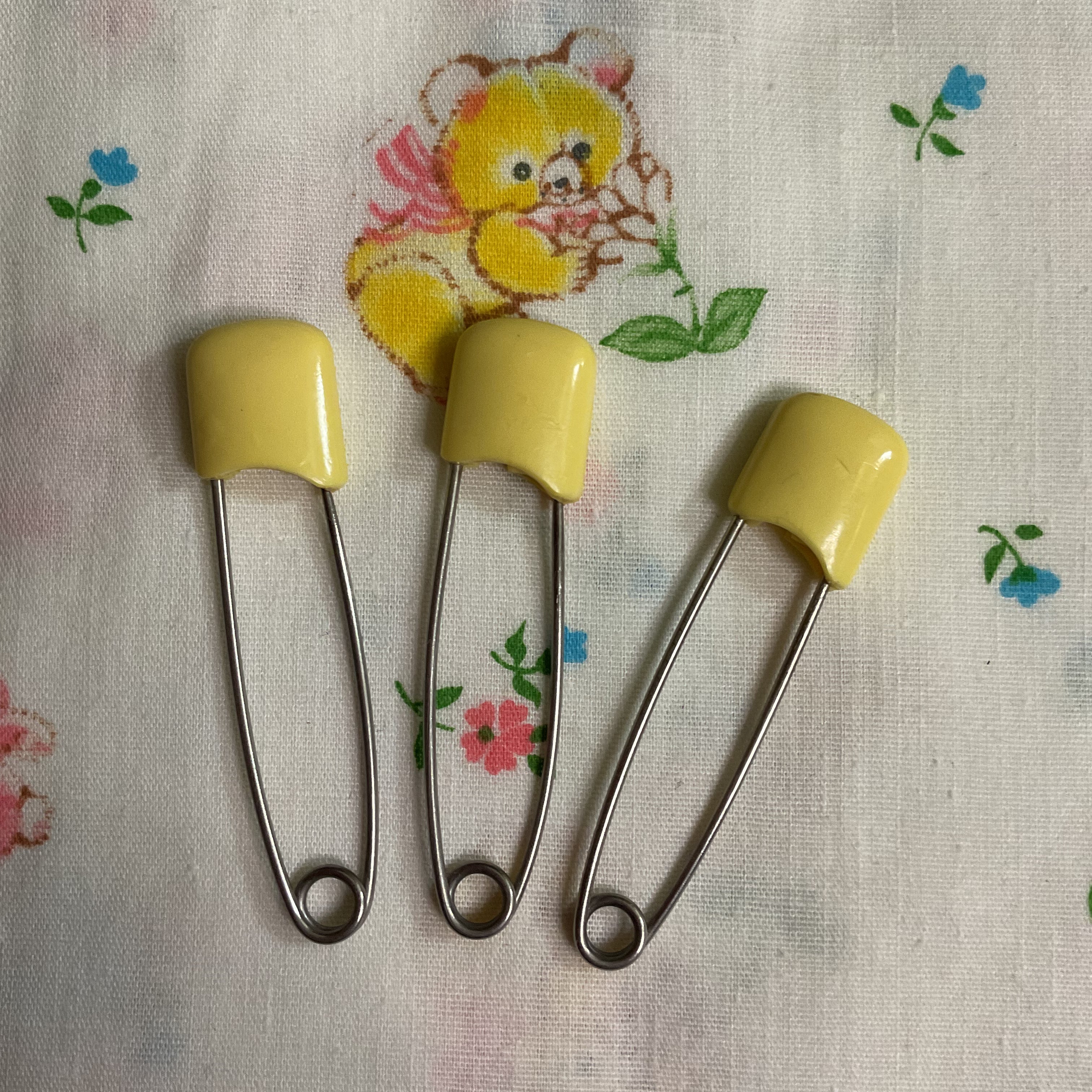 3 Vintage Baby Diaper Pins Yellow Japan - Avid Vintage