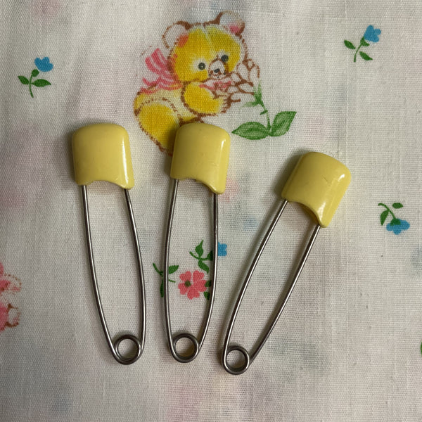 3 Vintage Baby Diaper Pins Yellow Japan