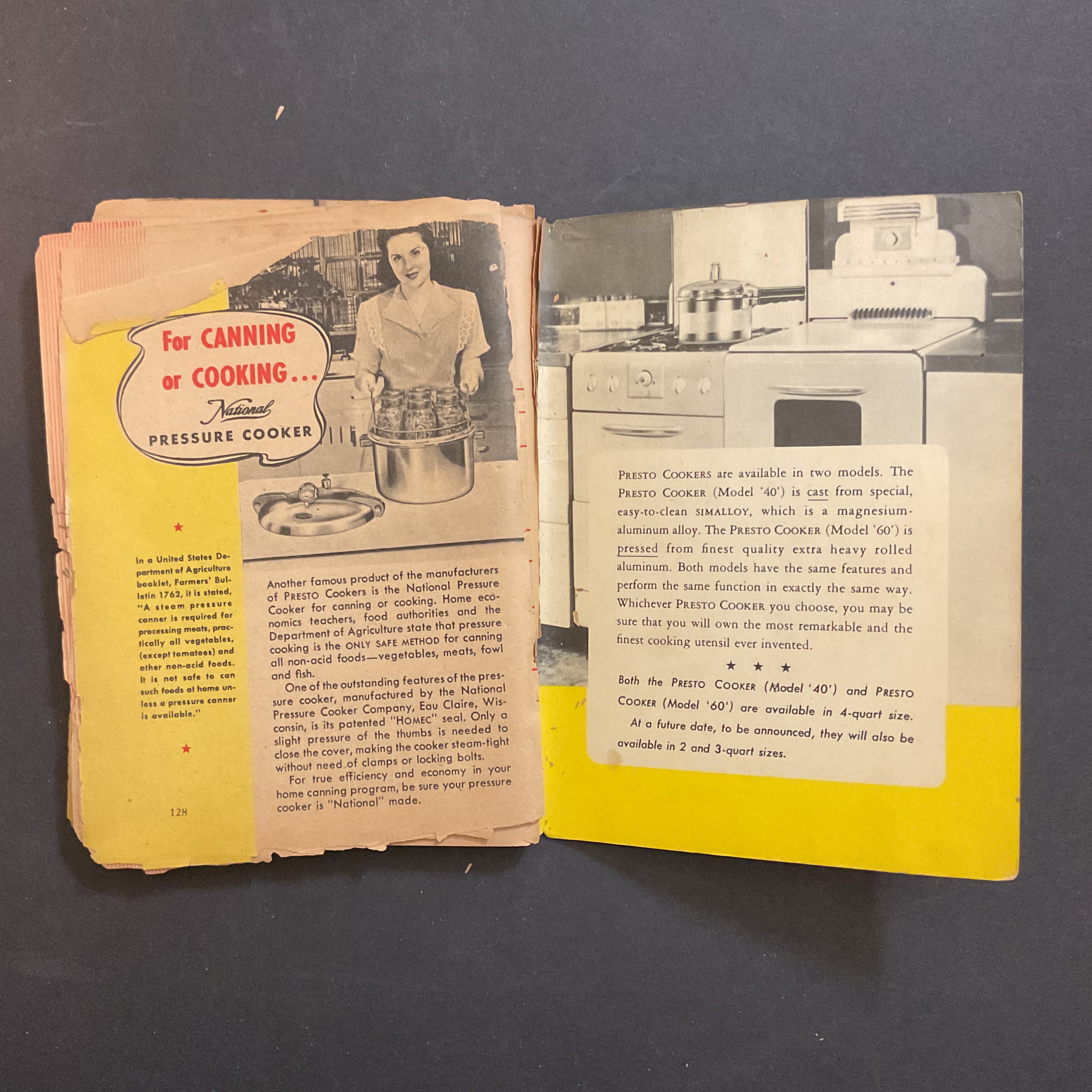 Vintage 1946 Cookbook Presto Pressure Cooker Recipe Book
