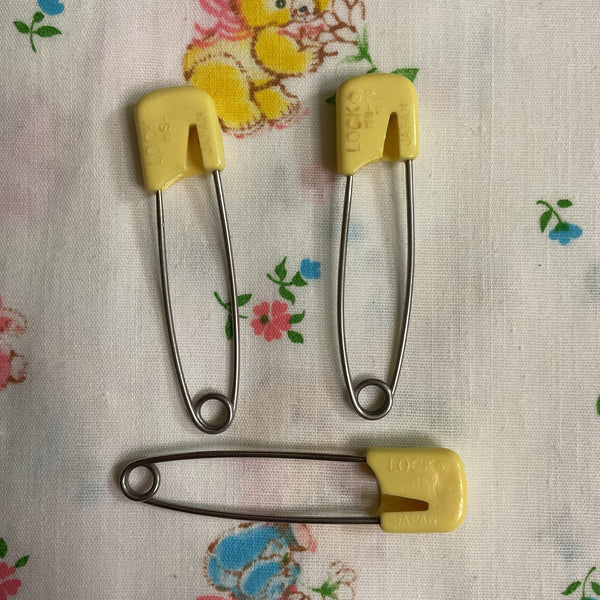 3 Vintage Baby Diaper Pins Yellow Japan