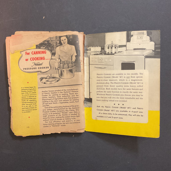 Vintage 1946 Cookbook Presto Pressure Cooker Recipe Book