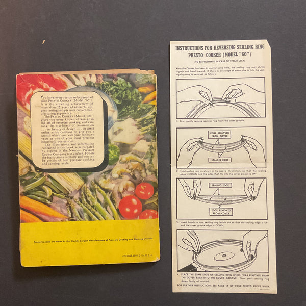 Vintage 1946 Cookbook Presto Pressure Cooker Recipe Book
