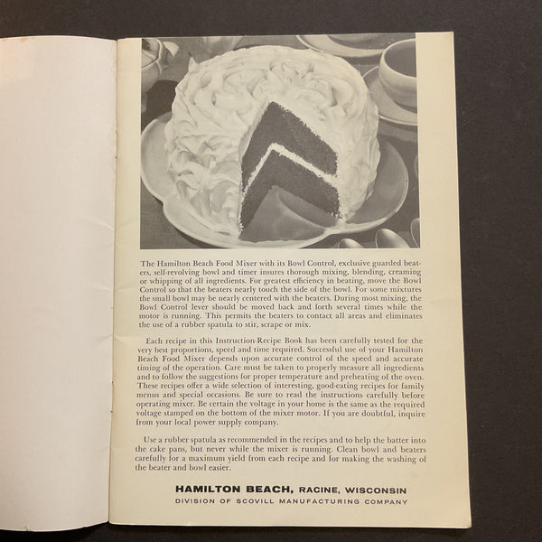 Hamilton Beach Model K Food Mixer Instructions and Recipe Book