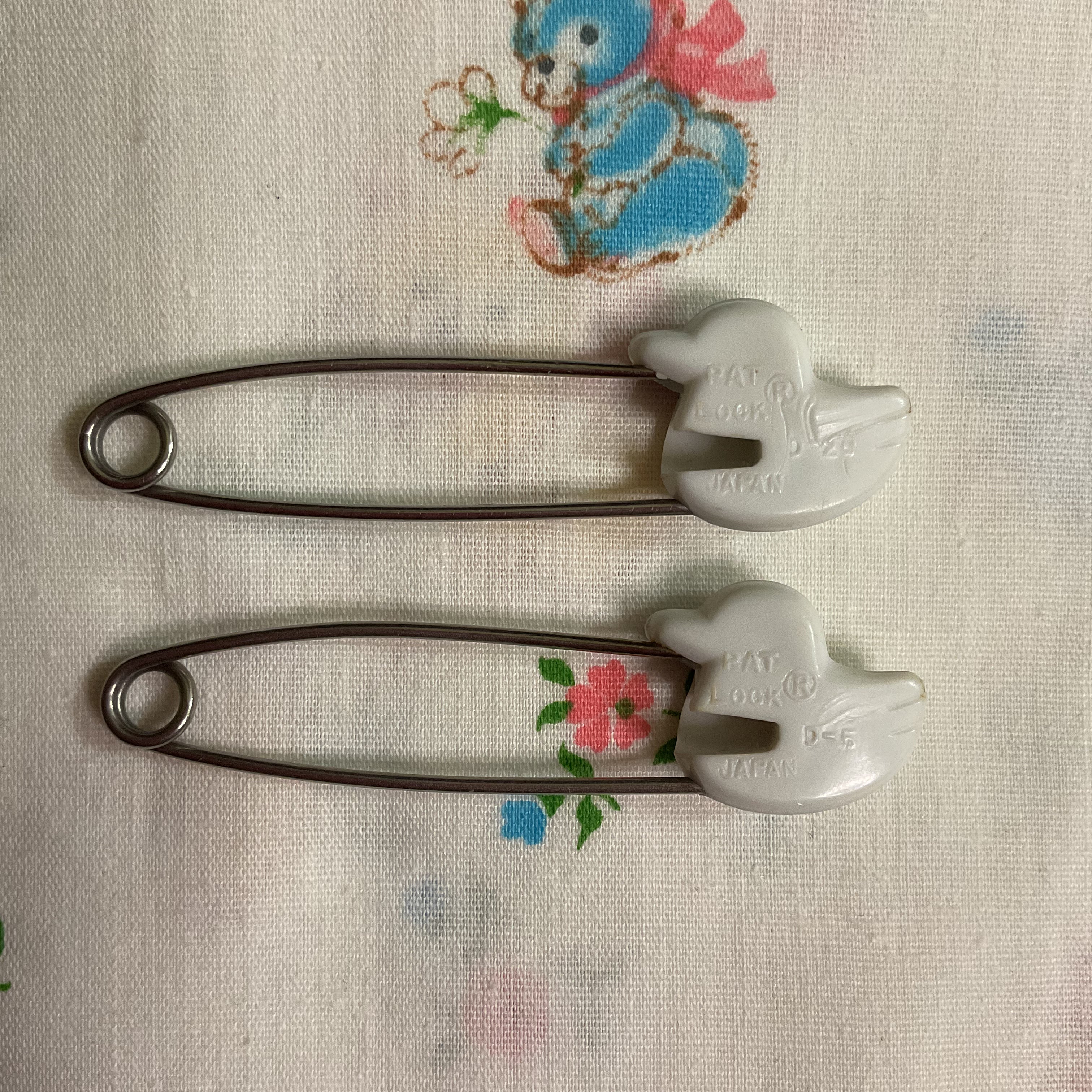 2 Vintage Baby Diaper Pins White Ducks Japan