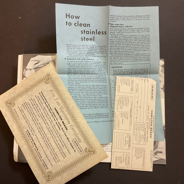 Hamilton Beach Model K Food Mixer Instructions and Recipe Book