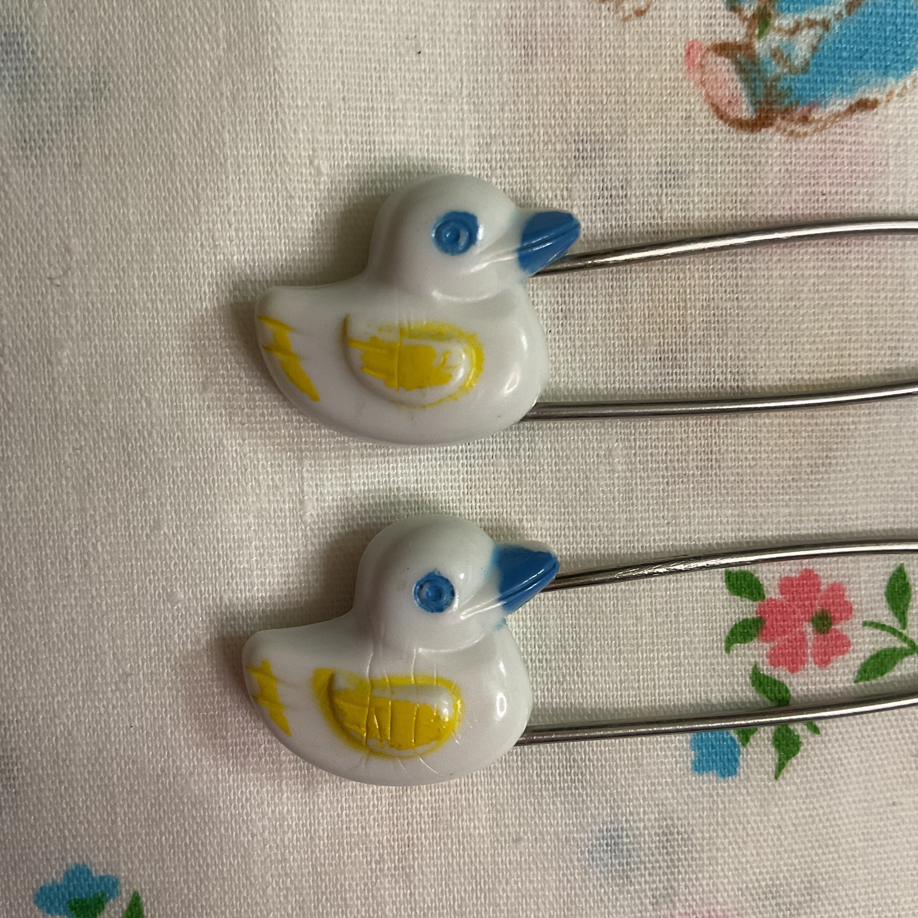2 Vintage Baby Diaper Pins White Ducks Japan