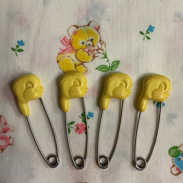 Vintage Baby Diaper Pins Yellow Bird Heads Lot of 4