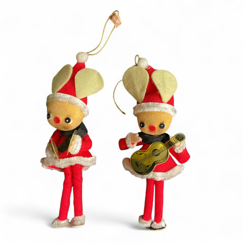 2 Vintage Japan Elf Christmas Ornaments Guitar and Cymbals