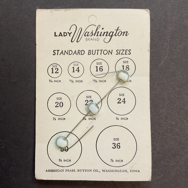 Vintage Pearl Buttons 1/2 Lady Washington Shank Buttons 3 on Button Card
