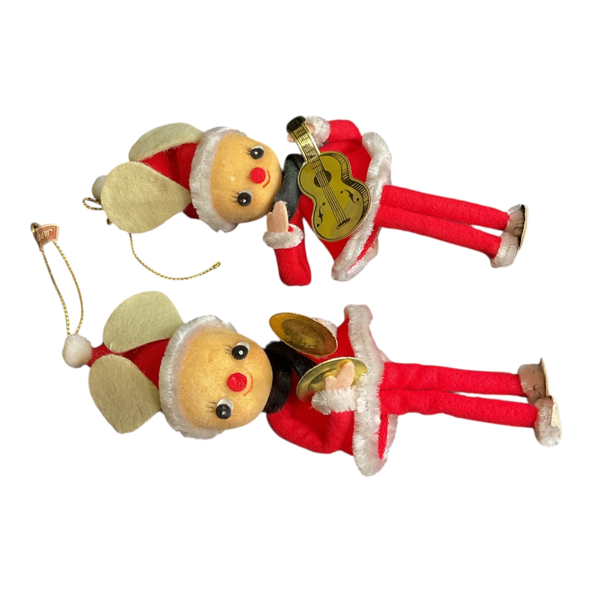 2 Vintage Japan Elf Christmas Ornaments Guitar and Cymbals - Avid Vintage