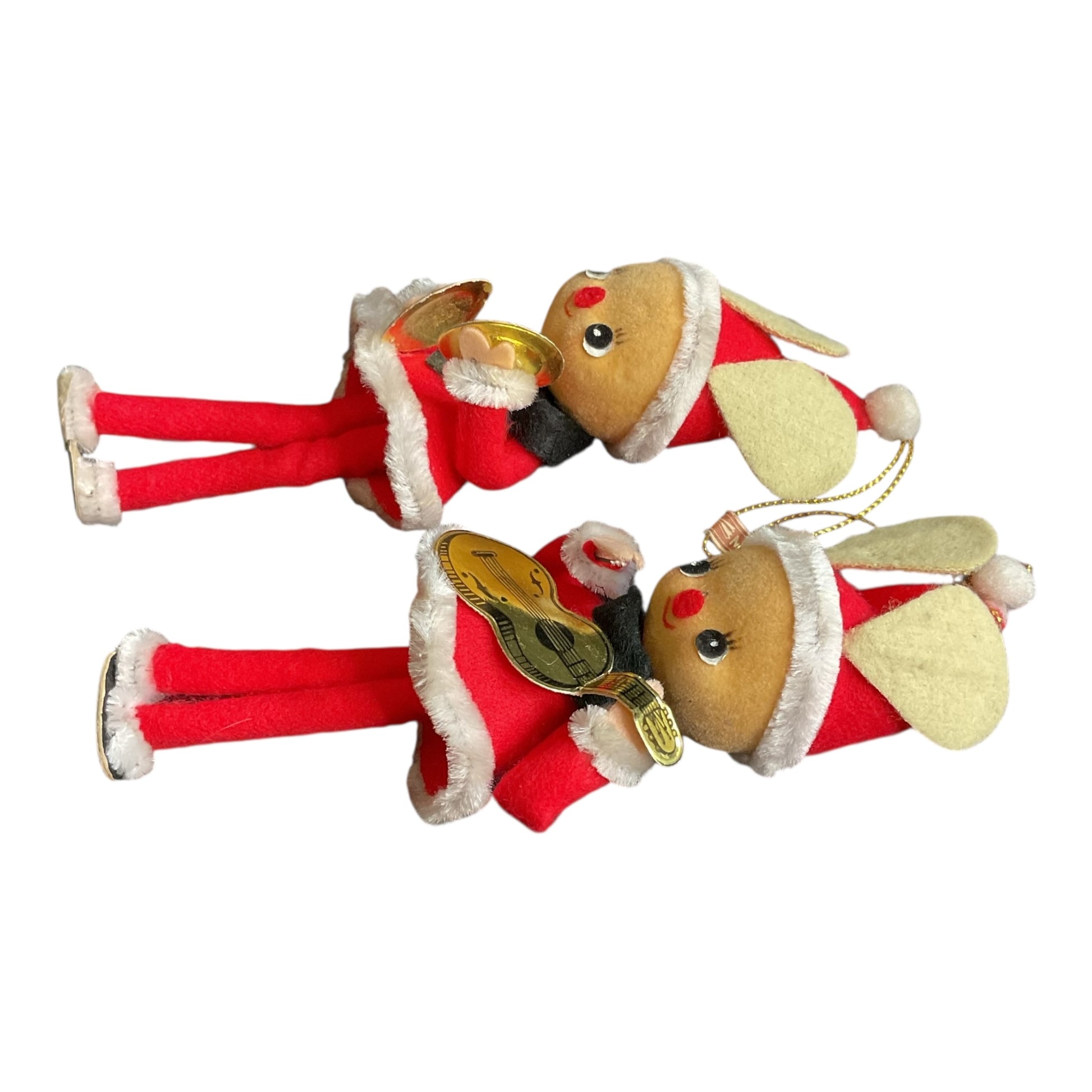 2 Vintage Japan Elf Christmas Ornaments Guitar and Cymbals - Avid Vintage
