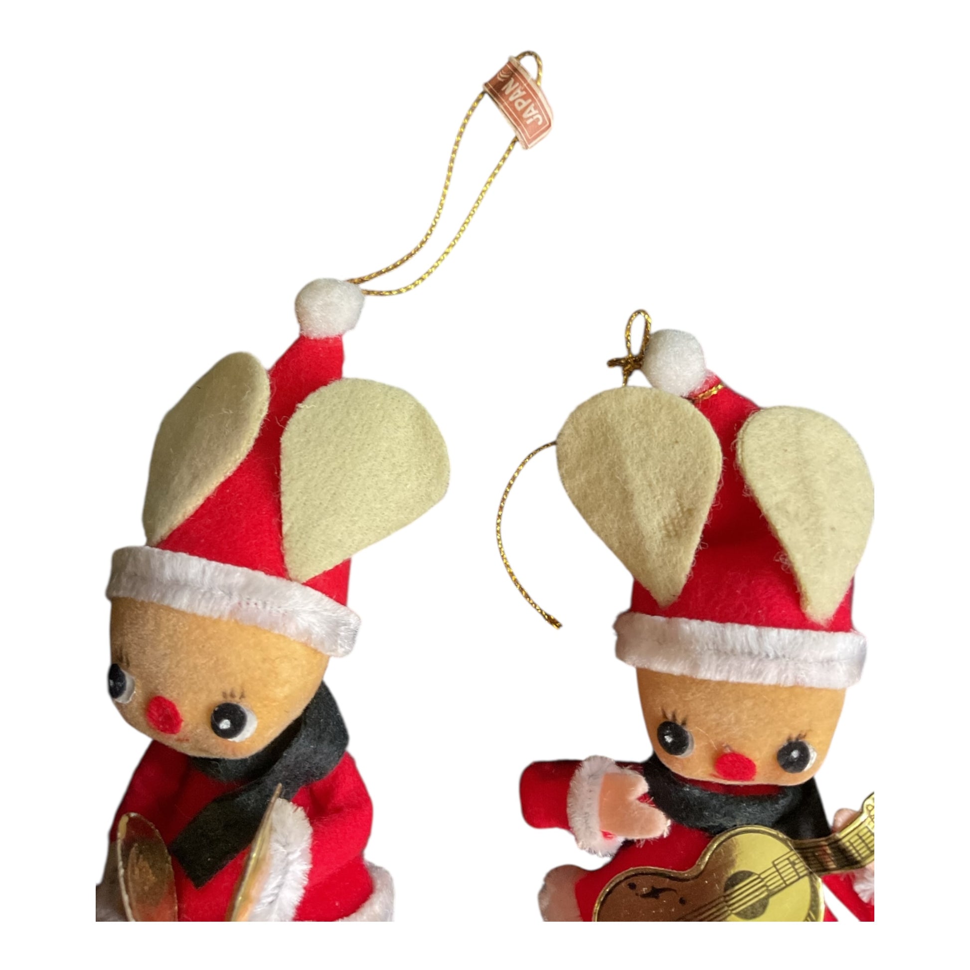 2 Vintage Japan Elf Christmas Ornaments Guitar and Cymbals - Avid Vintage