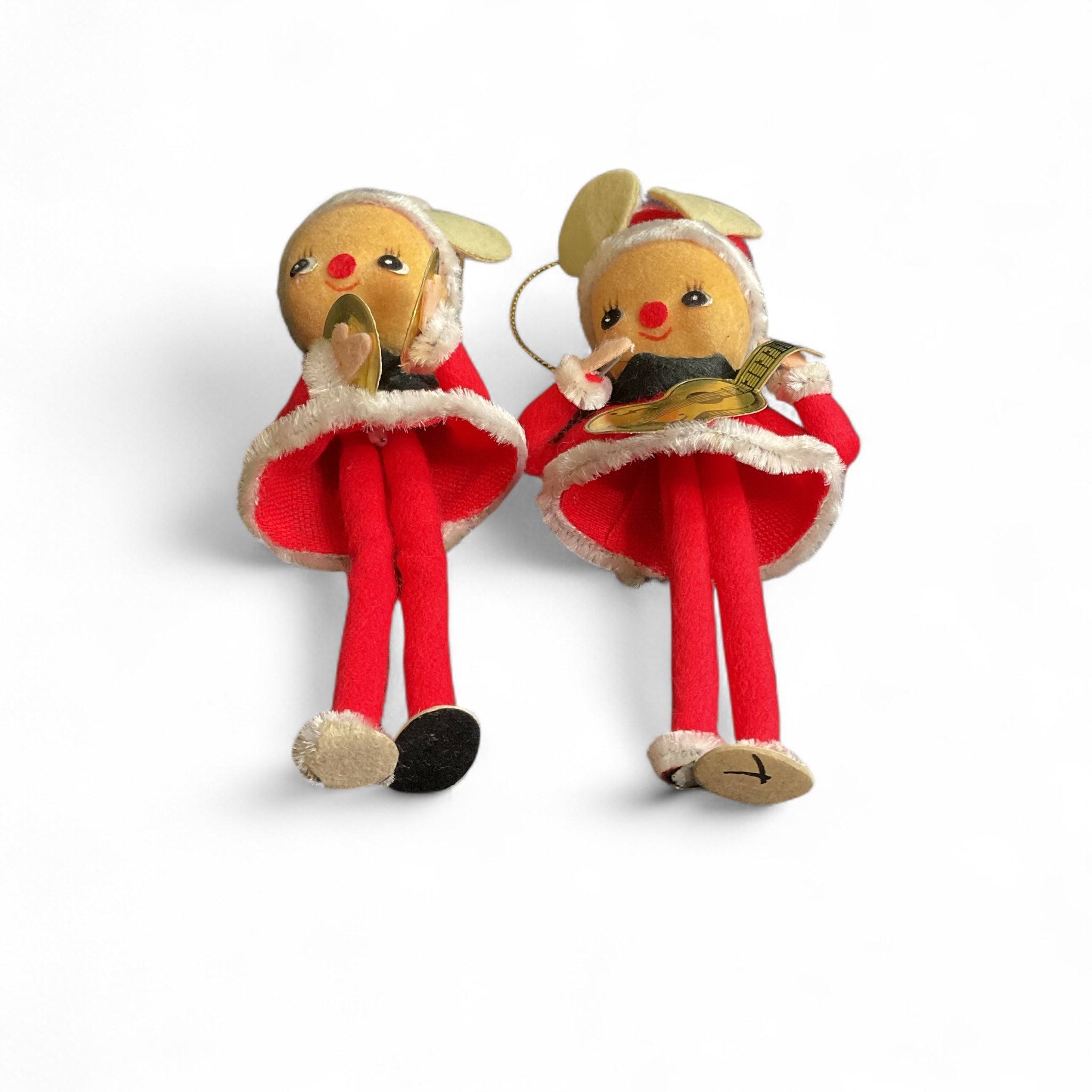 2 Vintage Japan Elf Christmas Ornaments Guitar and Cymbals - Avid Vintage