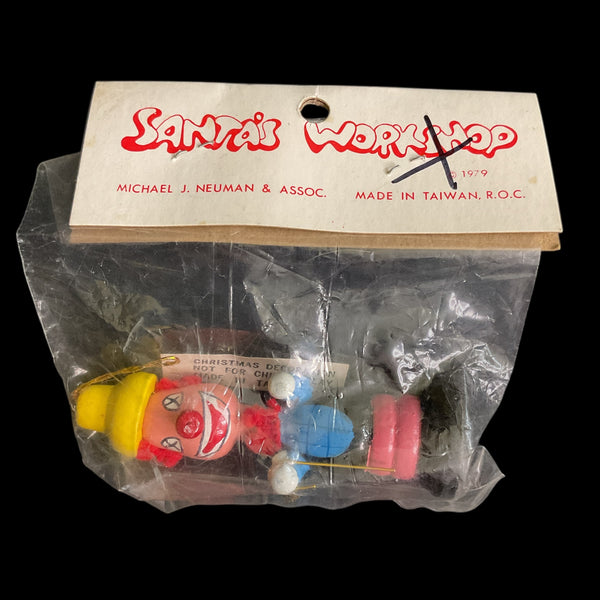 Vintage Wooden Clown Christmas Ornament Nueman 1979